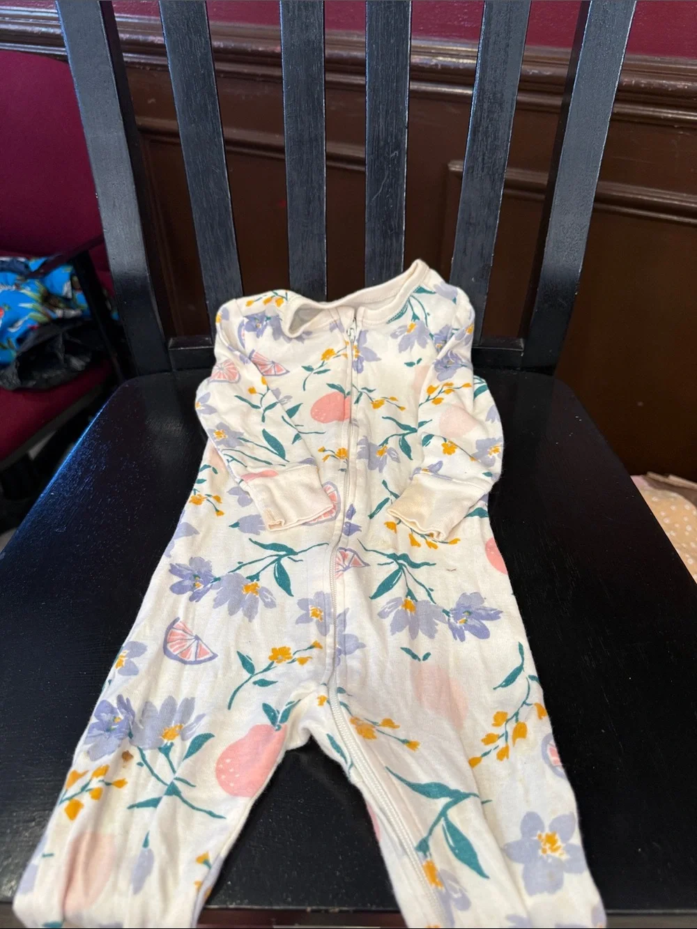 Floral Fruit Print Baby One-Piece Romper - Cream with Pastel Prints